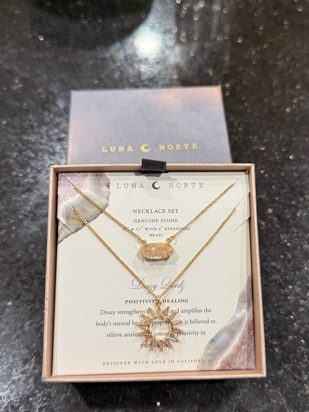 Luna Norte Gold Druzy & Sun Layered Necklace Set